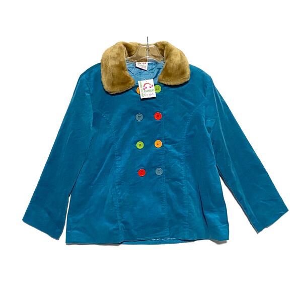 Corduroy Blue Coat Fuzzy Collar Buttons Jelly Bean Plus Size Apparel Girls 12.5 - Picture 1 of 9